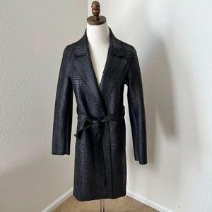 Love Token Trench Coat Women‎ Black XS Olga Croc Pockets Waist Tie EUC